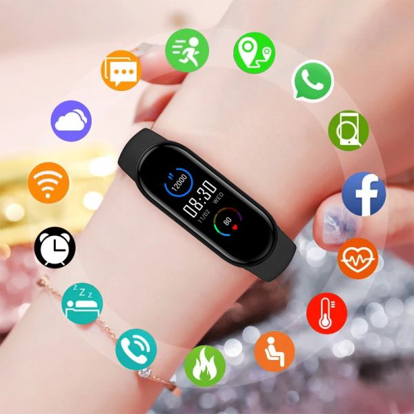 Regarde M6 Smart Watch Men Femmes Smartband Sate Smartwatch Fitness Tracker Sport Sport Sport Smart Bracelet pour MI Band 6