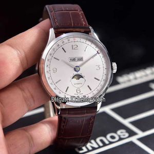 montres hommes marque de luxe pas cher Patrimony Big Date U0112538 cadran blanc automatique phase de lune 0112538 montre pour homme boîtier en acier bracelet en cuir marron hommes