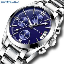 Montres hommes marque de luxe CRRJU chronographe mâle montres de sport étanche plein acier quartz horloge pour hommes Relogio Masculino 210517