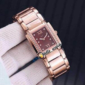 montres hommes marque de luxe TWENTY-4 4910 11R-010 Mark Brown Dial Swiss Quartz Womens Watch Diamond Bezel Rose Gold Steel Bracelet Ld283W