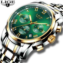 Montres Hommes 2019 LIGE Top Marque De Luxe Vert Mode Chronographe Mâle Sport Étanche Tout En Acier Quartz Horloge Relogio Masculino C315Y
