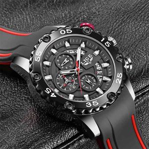 Horloges heren lige top merk waterdichte klok mannelijke siliconen band sport quartz horloge voor mannen grote wijzerplaat chronograph polswatch 210329