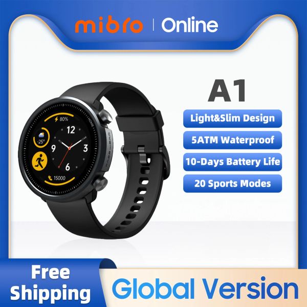 Regarde Mibro A1 Smartwatch Global Version Blood Oxygène Trache cardiaque Monitor 5ATM Fashion Bluetooth Sport Men Women Smart Watch