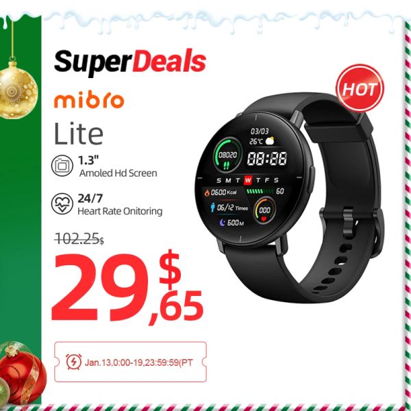 Relojes Mibro Lite Smartwatch Global Versión de 1.3 pulgadas HD Pantalla HD IP68 Control de aplicaciones impermeables Monitoreo de fitness Bluetooth Watch