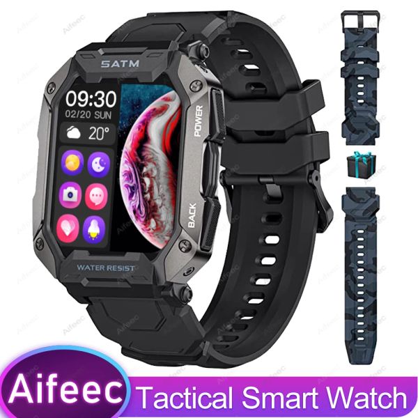 Regarde des sports extérieurs militaires Smart Watch Men 5ATM STAPHOPHOP Blood Oxygen Tactical Smartwatch Life de batterie de 15 jours pour Samsung iPhone