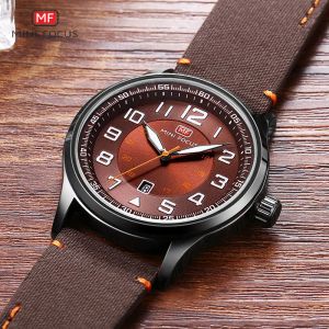 Montres Mini Focus Quartz Men's Watches Grands chiffres Army Sports Le cuir bracelet Wristwatch Man Amplefroof Relogios Clock 0166G Café