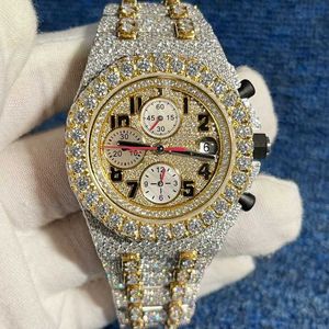 Montres Moisanite APS Stones 2024 Version Gold Silver Pass Test Mens VVS Diamonds Best Quality Automatic Movement Mouvement Luxury Full Iced Out 2-Tone Chronapsh Watch