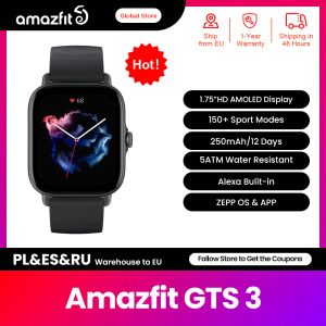 Regardez les nouveaux Amazfit GTS 3 GTS3 GTS3 Smartwatch 5 ATM imperméable Alexa Build GPS Female Cycle Surveillance Smart Watch pour Android iOS