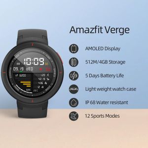 Montres Nouveau Amazfit Verge Sport Smartwatch GPS Bluetooth Microphone Haut-Parleur Podomètre Message Push Fréquence Cardiaque pour Téléphone Android iOS