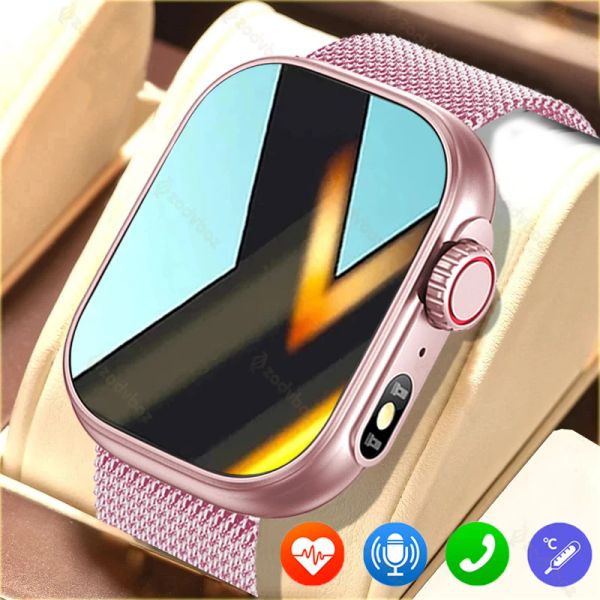 Regarde un nouvel appel Bluetooth Smart Watch Femmes Men de cardiaque Blood Oxygen Voice Assistant 100 + Sports Ladies Smartwatch pour Apple Ultra