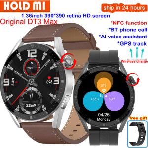 Bekijkt nieuwe DT3 Max Smart Watch NFC 390*390 HD BT ANTWOORD CALL Telefoon Watch AI Spraakwachtwoord GPS Tracker Smartwatch Men Wireless Charge