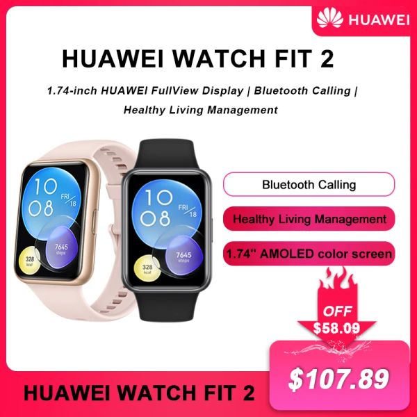 Regarde une nouvelle version globale originale Huawei Watch Fit 2 Smartwatch 1.74 pouces Bluetooth AMOLED CALLAGE SALY Living Management Fit2