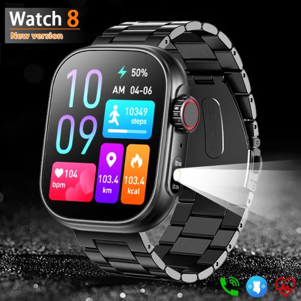 Regarde un nouvel éclairage LED Torch Smart Watch 2.01inch Tactile Sports Sports Watch Surveillance Bluetooth Call Smartwatch Men Women Women