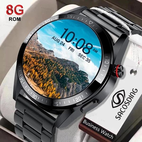 Montres Nouvelle montre intelligente hommes 8G mémoire lecteur de musique locale 454 * 454 écran AMOLED Bluetooth appel sport homme Smartwatch pour Samsung Huawei