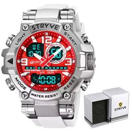 Bekijkt een nieuw stryve -horloge voor heren digitalanalog dual Movement Calendar Week waterdichte horloges mode sport heren pols horloges 8025
