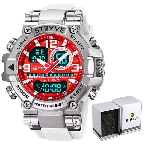 Regardez New Stryve Watch for Men's Digitalanalog Dual Movement Week Calendar Weeks Watchs Fashion Sports Sports Men's Wrist Watches 8025