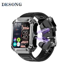 Horloges Nieuwe T93 Smart Watch 3 in 1 TWS-oortelefoon Groot geheugen Bluetooth-oproep 1.96 HD-scherm Lokale muziek Oordopjes Sport Heren Smartwatch