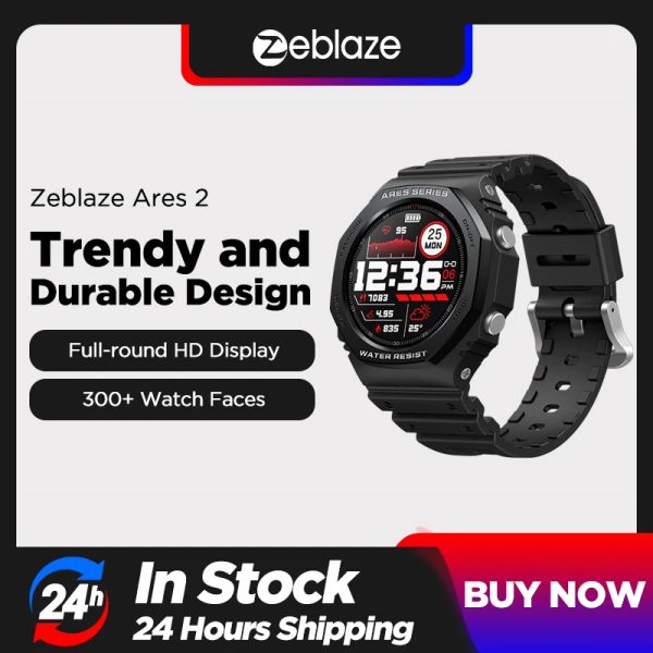 Montres New Zeblaze Ares 2 Fashion robuste Smartwatch 50m STAPHOPHER Long Battery Life HD Color Discality Smart Watch pour Android iOS Phone