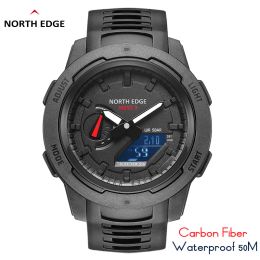 Kijkt North Edge Mars 3 Military Digital Watch Carbon Fiber Case voor heren voor man waterdichte 50m sporthorloges World Time Smart Watch