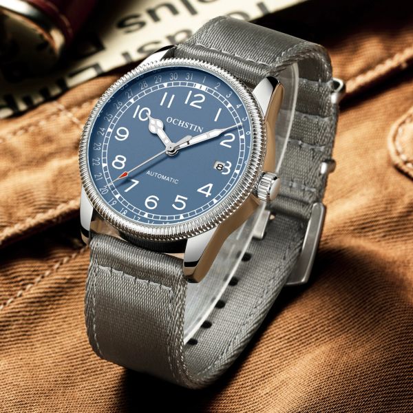 Montres Ochstin Mens Watches 2022 Mécanique Top Automatic Top Brand Luxury Cuir / Nylon Pilot Luminal Retro Wristwatch Relogie Masculino