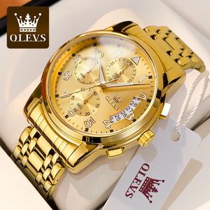 Montres Olevs Gold Watch For Men Top Brand Luminal Emperproof Steel Sport Chronograph Multifonction Fashion Men's Quartz Watch
