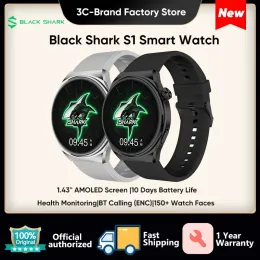 Montres Original Black Shark S1 Smartwatch 1.43 '' AMOLED SCREAT SANTÉ SUITSION DE MONTENTION DES FAMESSE 10 jours Charge sans fil de batterie