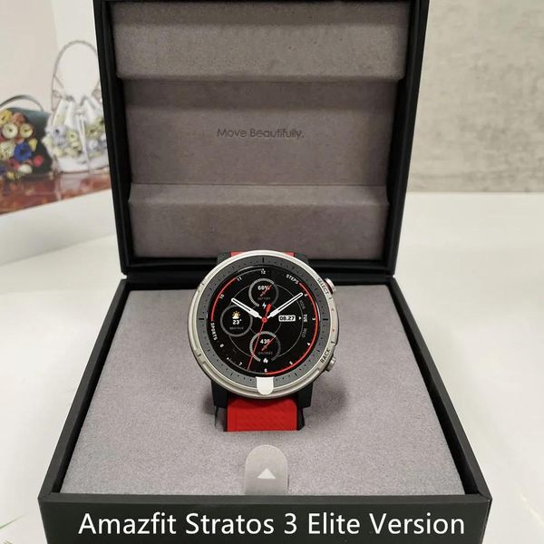 Relojes Original a estrenar Amazfit Stratos 3 Elite Versión Pantalla de zafiro Reloj inteligente GPS 5ATM Música Caja de China con idioma global