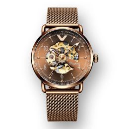 Montres Original Design Copper Color Skeleton Automatic Watch for Men en acier inoxydable Affiche lumineuse Mélanges mécaniques Reloj Nouveau