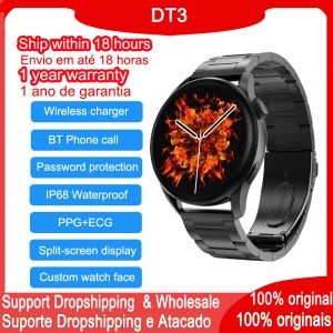 Montres Original DT3 Charger sans fil Men Smart Watch 390 * 390 Retina Screen Bluetooth Call Music Player 100+ Regardez Face Smartwatch