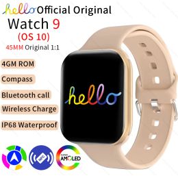 Bekijkt origineel hallo Watch 9 SmartWatch 45mm AMOLED 4G ROM NFC GPS Positie Compass Complood Bluetooth Call Smart Watch Women Pk 3 Plus