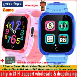 Bekijkt originele x7 kinderen smartwatch 16 puzzelspel 400 mah zaklamp muziekvideo speler camera klok IP67 waterdichte baby smart horloge