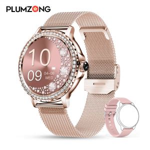Montres Plumzong Mode Smart Watch pour Lady Bluetooth Appel 100 + Mode Sport Étanche Fitness Femme Smartwatch DIY Cadrans personnalisés + Boîte