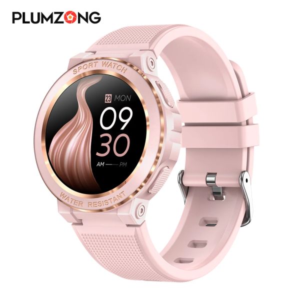Regarde Plumzong Sport Smart Watch Femmes Bluetooth Call Smartwatch IP68 Activité imperméable Tracker Salle Traft Monitor pour iOS Android