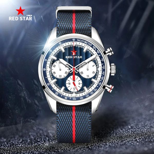 Montres Red Star 1963 Pilot Chronograph Watch Men Real Threeeyes ST1903 Mouvement mécanique Affiche de bracelets super lumineux imperméables