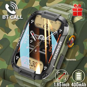 Kijkt robuuste militaire groene watch -mannen voor Android Xiaomi iOS IP68 Waterdichte sportfitness AI Voice MK66 Smartwatch Outdoor 2023