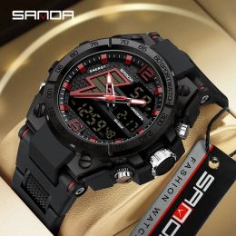 Regardez Sanda 2023 Top Brand Outdoor Sports Man Electronic Watches Luxury Military LED Digital Quartz Quartz Wristwatch 5ATM ALARME IMPHERPOR