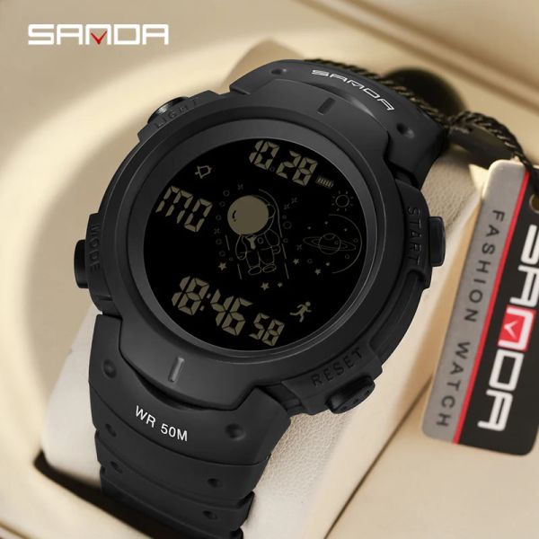 Regarde Sanda 2155 Nouveau Digital Men Sports Watch LED Luminous-bracelet Luming Boy and Girl Electronic Imperproof Brand Student Stop Watchs