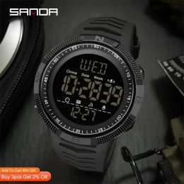 Regarde Sanda 6014 New Fashion Military Men's 50m Sports Sports Watch pour les montres-bracelets numériques LED masculins Relogie Masculino