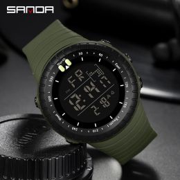 Regarde Sanda Sports extérieurs décontractés Men de veille électronique Mémoire militaire horloge d'alarme étanche 50m hommes montre orologio da uomo