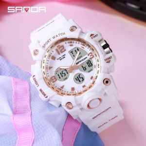 Regardez Sanda Fashion Sports Woards Woards Multifisection Araproofing Watch Analog Digital Wristwatch Horloge décontractée Relogio Feminino 942