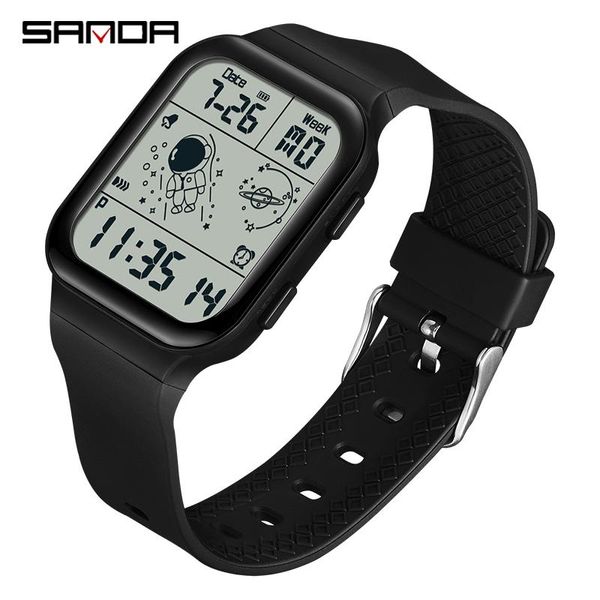 Montres Sanda Men Digital Sports Montres Step kilomètre Lumineux Afficulture Arecloir Electronic Chronograph Clock Square RELOJ Hombre