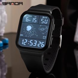 Regardez Sanda Military Digital Watch Men Timer imperméable Watch Sport Men Regarde Boy Girl LED Electronic Clock Relogie Masculino