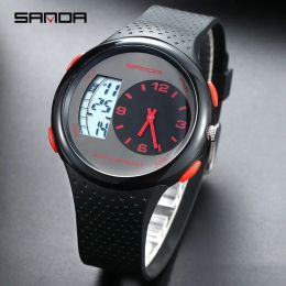 Montres Sanda Sports Sports Men's Watch Outdoor Casul Luminous Digital Watches Double affichage Silicone Electronic Watch Calendar Alarm