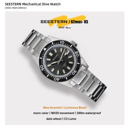 Montres Seestern 62mmas Diving Watch Men Automatic Mécanique montre à la bracelet Lumineux Mouvement NH35 Mouvement Sapphire Bracelet