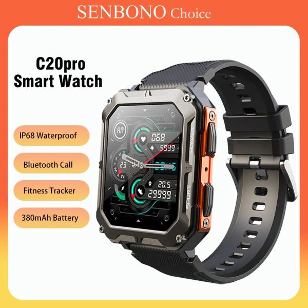 Relojes Senbono C20Pro Smart Watch Men Bluetooth Llame 35 días en espera 123 Modos de deporte IP68 Waterproof C20 Pro Sport Smartwatch Men 2023