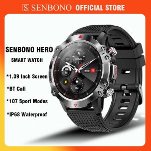 Regarde Senbono Hero Men's Smart Watch Outdoor Sport Bluetooth Call Watch 1,39 pouces Écran 450mAh IP68 Smartwatch imperméable Men des hommes