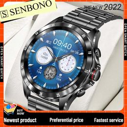 Relojes SENBONO Nuevo Reloj Inteligente para Hombres Bluetooth Responder Llamada IP68 Relojes Impermeables Termómetro Rastreador Deportes Negocios Reloj Inteligente para Hombres