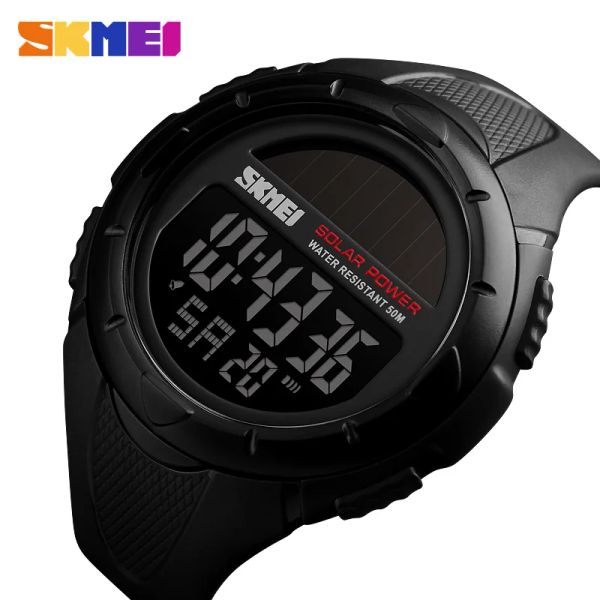 Regardez Skmei Military Sport regarde les hommes Solar Power Outdoor Shock Digital Watch Chrono 50m Wrist Wrist Wrists Reloj Deportivo