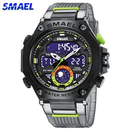 Montres Smael Sport Digital Watches for Men Alloy Case double affichage Analog Quartz Watch Sports Student StopTatch Wristwatch électronique