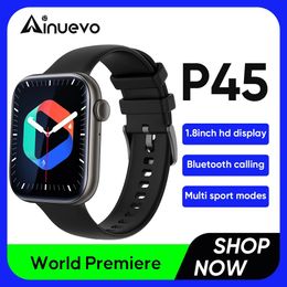 Horloges slim horloge Ainuevo p45 hoofd nieuw op voorraad 1,8 "groot scherm 50+ wijzerplaten Bluetooth oproepondersteuning 120+ sport 260mAh ip67 vrouw